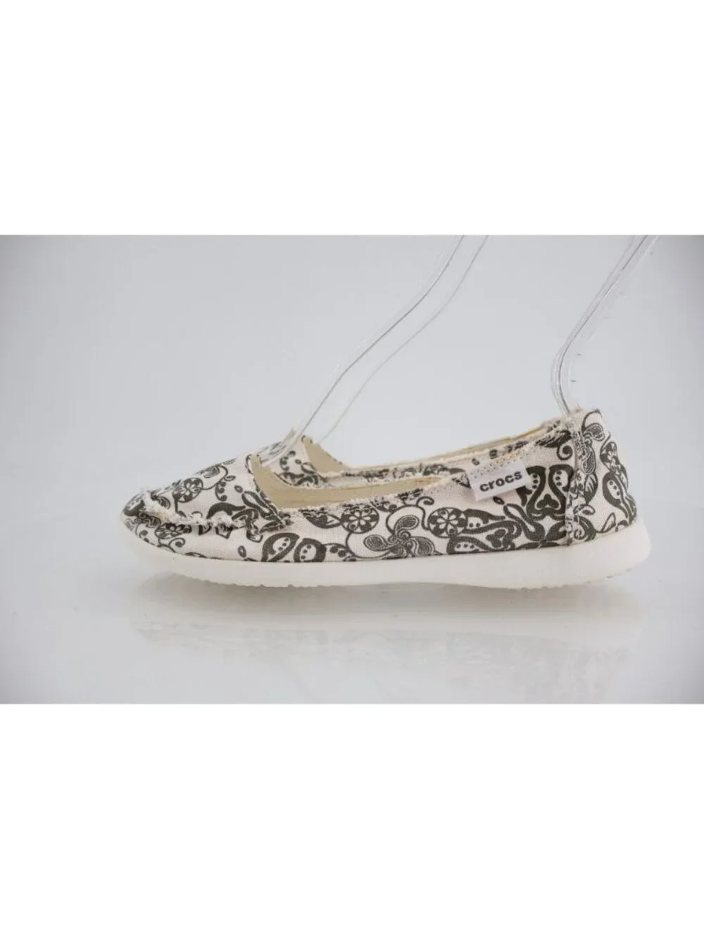 Crocs Santa Cruz White Brown Floral Slip On Canvas Casual Shoes Size 8